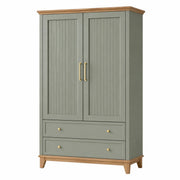 Armario con 2 puertas y 2 cajones de MDF y chapa de roble, verde