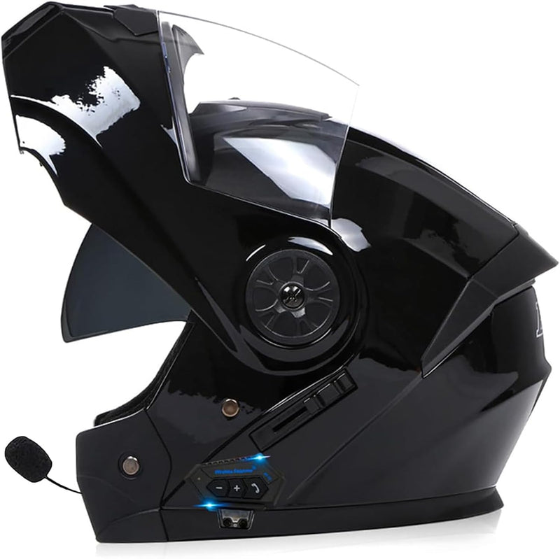 ZHTBATE Casco de Moto Bluetooth Modular Homologado ECE para Hombre y Mujer, Casco Abatible para Adultos con Doble Visera Anticolisión, Casco Integral Modular para Scooter y Motocicleta