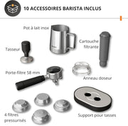 Krups Precision, Máquina de café espresso manual con molinillo, 30 niveles de molienda, 15 bares, boquilla de vapor, 3 temperaturas, interfaz intuitiva, capuchino, XP801T10