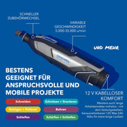 Dremel 8240 Multitool inalámbrico de 12V 2Ah, juego de herramientas multifunción con 2 baterías, 5 complementos y adaptadores, 1 caja Dremel, 65 accesorios para cortar, grabar, lijar, pulir, afilar y taladrar