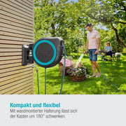 Gardena Caja portamanguera de pared RollUp XL (turquesa) 35 m: riego flexible para jardines grandes, caja portamanguera orientable, incluye manguera de calidad Gardena de 35 m y ayuda de montaje (18630-20), negro