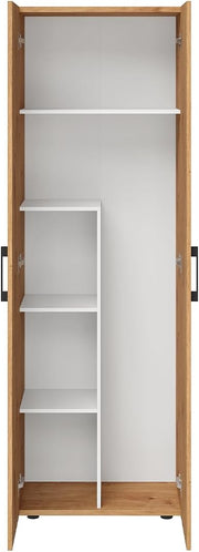 Armario escobero Bellamio Apol - Armario multiusos con aspecto de roble - Armario despensa con compartimento para aspiradora - Armario de limpieza de madera - Mueble de pasillo con almacenaje - Armario para el hogar - Armario multiusos 176x33x60 cm