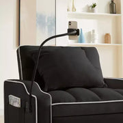 Sillón sofá convertible 3 en 1, sofá cama individual con respaldo ajustable, soporte para teléfono, USB y tipo C - ModernLuxe