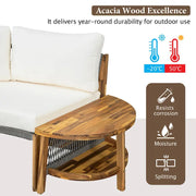 Set de sofá seccional redondo de madera de acacia para exteriores con mesa de centro, 12 plazas