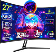 Monitor Gaming Curvo Amzfast de 27 pulgadas, 2K QHD (2560 x 1440), 240Hz, 1Ms MPRT, 1500R, sRGB 120%, Adaptive Sync, Low Blue Light, VESA 100 x 100, HDMI 2.0 x 2/DP 1.4 x 2, AMZG27C1Q Pro