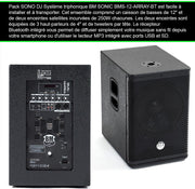 Pack de sonido DJ completo BM Bmsonic BMS-12-ARRAY-BT, 1000W, altavoces satélite, subwoofer de 31 cm, USB/Bluetooth, soportes y cables