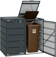Caja clásica para 2 cubos de basura (240 L) de acero galvanizado, revestimiento metálico para 2 cubos en color antracita, robusto y resistente a la intemperie