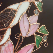 Atrapasueños de mariposa de vidrieras, colgante de ventana de flores rosas, decoración de dormitorio, adornos de mariposa
