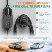 Cargador de coche eléctrico AIMILER 11kW con App, 8-16A, 7M, estación de carga trifásica para vehículos eléctricos con conector Tipo 2, incluye soporte de pared, pantalla OLED digital, IP66, compatible con Model 3/Y, EX30, 208EV y PHEV.
