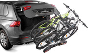 Green Valley 160668 Portabicicletas de plataforma para bola de remolque, inclinable – 3 bicicletas clásicas (máx. 2 eléctricas VAE) – Plegable, inclinable y seguro – 60 kg