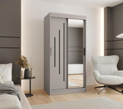 Kryspol - Armario de puertas correderas - Armario con espejo - Armario de 100 cm de ancho x 200 cm (alto) x 62 cm (fondo), 2 puertas, tablero de muebles laminado, armario de puertas correderas Rubino Y2 100, color cachemira