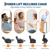 Sillón reclinable elevador eléctrico, reclinables eléctricos para ancianos con calor y masaje, asistencia para levantarse con portavasos, bolsillo lateral, para sala de estar