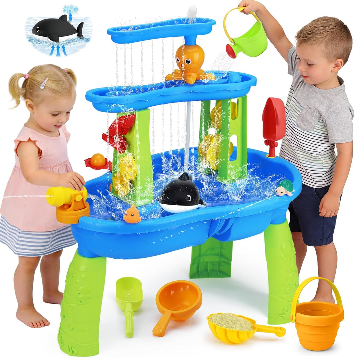 Mesa de agua para exteriores Lypsochaat para niños, juegos de agua para exteriores para niños, juguetes de actividades de verano para jardín y playa, juguete de exterior juego de agua para niños y niñas de 2 3 4 5 años azul