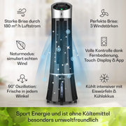 Klarstein 4 en 1: Enfriador de aire inteligente, ventilador, humidificador e ionizador I Depósito de agua de 6 L, oscilación, 30 W, 210 m³/h, temporizador I Aire acondicionado sin tubo de escape, aire acondicionado portátil, negro-oro rosa