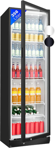 Refrigerador Bomann® con puerta de cristal | Nevera para bebidas con cerradura | 6 estantes de altura ajustable | 30 kg por estante | 347 litros | Refrigerador grande | Enfriador de botellas con luz LED | KSG 7351 negro