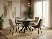 WFL GROUP Mesa de comedor redonda extensible con efecto mármol blanco - Mesa de estilo loft con patas de metal - Mesa industrial para salón - Ahorro de espacio - Mármol blanco - 100 a 180 cm