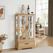 Vitrina de cristal iluminada con estantes ajustables: elegante vitrina de 2 puertas con cajón integrado, incluye bombilla