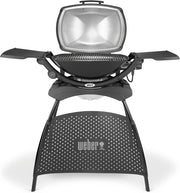 Barbacoa eléctrica Weber Q2400 con soporte y mesas laterales, superficie de cocción de 54 x 39 cm, portátil, parrilla de cocción de hierro fundido vitrificado dividida en 2 partes, tapa y cuerpo de aluminio fundido - Gris oscuro (55020879)