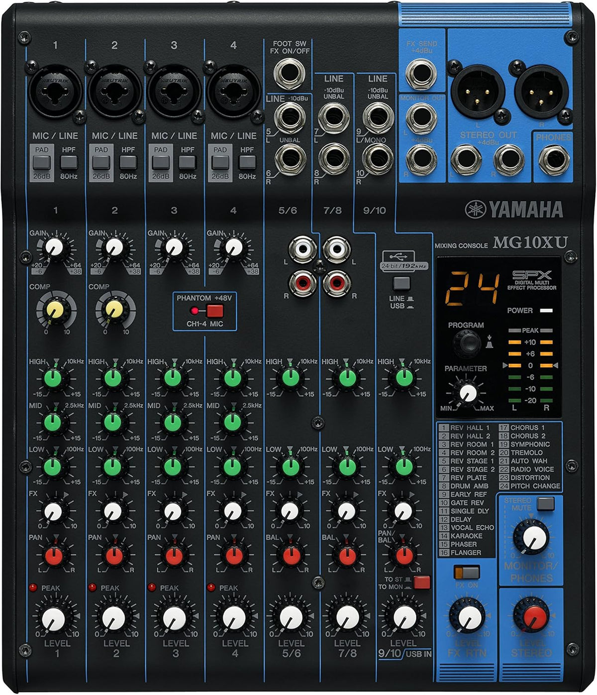 Yamaha MG10XU - Consola de mezcla compacta de 10 canales con efectos, USB y preamplificadores de micrófono D-PRE