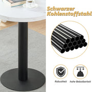 Mesa de comedor Mingone pequeña y redonda de 60 cm, mesa de cocina con tablero de mármol y pata metálica para salón, balcón y comedor, blanca