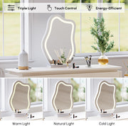 Tocador Homary con iluminación, tocador moderno con diseño extensible, iluminación LED regulable y estación de carga integrada para sus herramientas de belleza