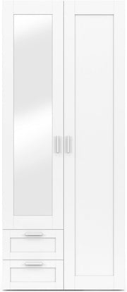 IDMarket - Armario VITO de 2 puertas blanco de 80 cm con 2 cajones, espejo y estantes