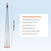 VEVOR Eslinga de Cadena de Elevación de 4 Ramales con Ganchos y Ajustadores, 10 mm x 300 cm, Capacidad de Carga 8344 kg, Grado 80, para Montacargas, Polipasto de Motor, Muelle, Obra de Construcción, Fábrica