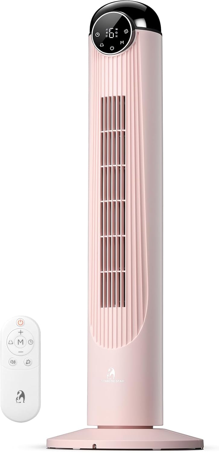 Ventilador de torre Antarctic Star T36, 91,4 cm (36 pulgadas), ventilador oscilante sin aspas, control remoto, 6 velocidades y 4 modos, pantalla LED, temporizador de 9 h, ventilador de pie silencioso