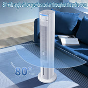 Torre de aire acondicionado silenciosa con enfriamiento por evaporación, 3 niveles de velocidad, temporizador de 12 horas y función de aroma. Aire acondicionado portátil, no requiere ventana, acumuladores de frío, depósito extraíble de 5 litros.