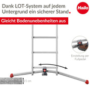 Escalera combinada Hailo S100 ProfiLOT de 3 tramos de aluminio, sistema LOT, 3x12 peldaños perfilados, 150 kg, inoxidable, plateada