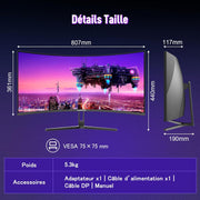 Monitor Gaming Curvo Amzfast de 34 pulgadas, 240Hz, UWQHD 3440x1440 (21:9), 1 ms MPRT, Eyes Care, sRGB 130%, Adaptive Sync, HDR, HDMI 2.1 * 2, DP 1.4 * 2, VESA 75x75, PIP/PBP, AMZG34C5QPro