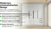 Armario de 4 puertas A&J MöbelLand KLARI con 3 cajones – 200 x 215 cm – Armario de puertas batientes con barra para colgar ropa y estantes