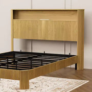 Estructura de cama ModernLuxe tamaño Queen/Full XL con cabecera de almacenamiento, estación de carga integrada, diseño ondulado, soporte silencioso