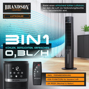 Brandson – enfriador de aire portátil con refrigeración por agua y diseño ECO - Motor CC muy silencioso - 60% de ahorro energético - Ganador en ventiladores y enfriadores de aire 2026 - Ventilador de torre – Oscilación – Función de iones