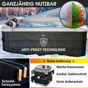 Jacuzzi BRAST MSpa Oslo con pared exterior rígida | Iluminación LED con 20 colores ajustables para 6 personas | 160x160x65cm | 120 boquillas de masaje | Uso durante todo el año, resistente al invierno | Piscina interior y exterior