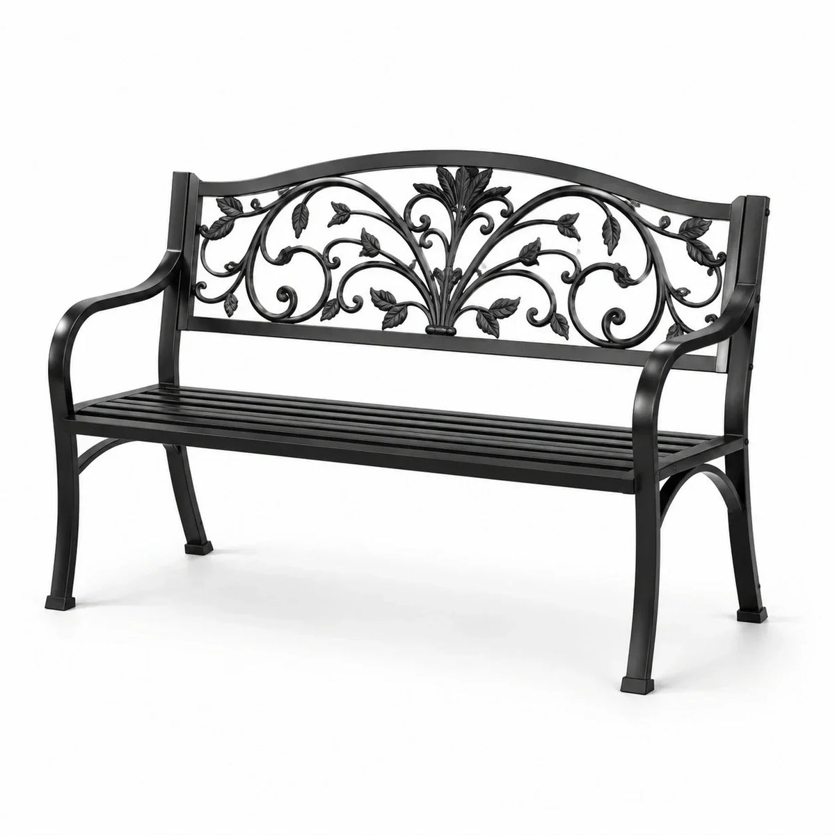 Banco de jardín de metal, negro, 128 cm