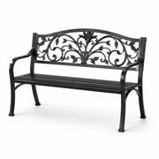 Banco de jardín de metal, negro, 128 cm