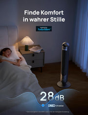 Ventilador de torre inteligente DREO para dormitorio, ventilador de pie silencioso con 28 dB, alcance de aire de hasta 8,8 m, 4 velocidades y 3 modos, temporizador de 8 h, App, Alexa y Google, oscilación de 90°, para el hogar/oficina