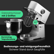ProfiCook Robot de cocina con bol XXL de 12 L | Amasadora con 2500 W | Engranajes de metal y pantalla LED | Procesador de alimentos para hasta 8,5 kg de masa | 13 velocidades | PC KM 1254 titanio