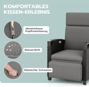 UDPATIO Sillón de ratán para jardín, reclinable, tumbona ajustable a 150°, con respaldo ajustable, fundas y cojines extraíbles, impermeable, para interior y exterior - Gris