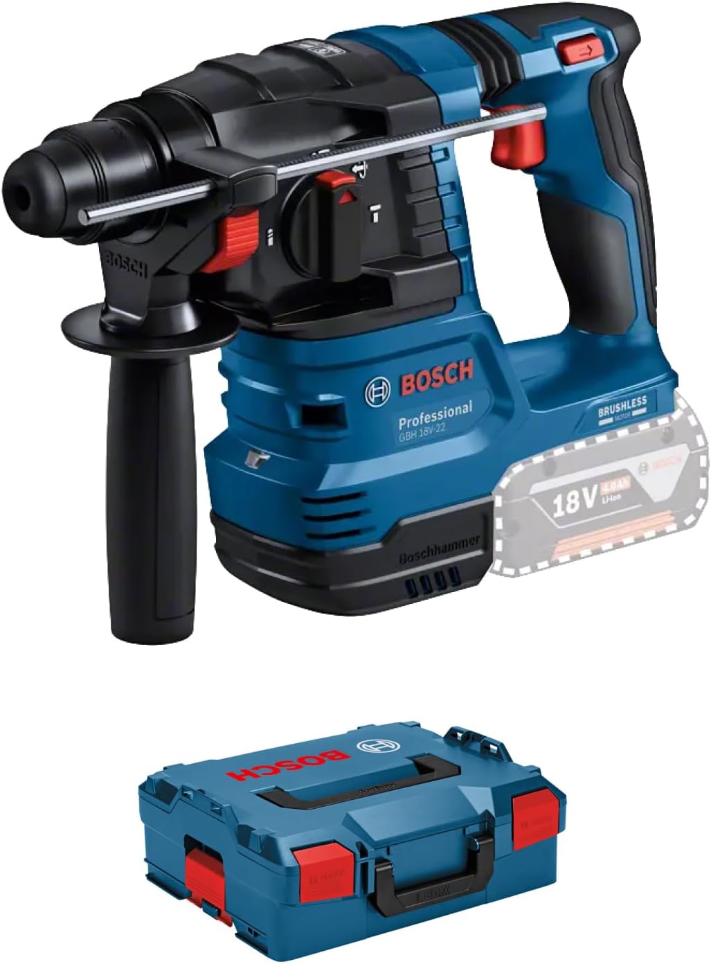 Martillo perforador a batería Bosch Professional 18V System GBH 18V-22 (con SDS plus, Kickback Control y Vibration Control, incl. L-BOXX, sin batería ni cargador) alimentado por batería