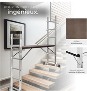 tectake® Escalera multifunción 3 en 1, andamio rodante de acero, plataforma de trabajo antideslizante, escalera telescópica, escalera plegable, escalera de mano, bricolaje, pintura, techado
