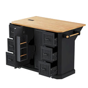 Isla de cocina extensible con alas abatibles, carrito de cocina sobre 4 ruedas con toma de corriente, mesa isla móvil con 2 puertas y 6 cajones