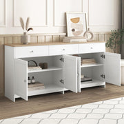 Aparador Ymkua, buffet, cómoda para salón y comedor, armario de almacenamiento con 4 puertas y 3 cajones, mueble de salón moderno, 160x37x75 cm, madera y blanco