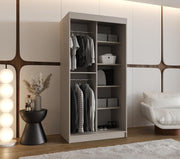 Kryspol - Armario de puertas correderas - Armario con espejo - Armario de 100 cm de ancho x 200 cm (alto) x 62 cm (fondo), 2 puertas, tablero de muebles laminado, armario de puertas correderas Rubino Y2 100, color cachemira