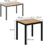 Mesa de comedor Vicco Granny, roble/antracita, 120 x 70 cm extensible, con función de extensión para longitudes de mesa variables