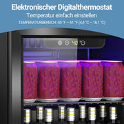 Refrigerador de bebidas, mininevera de 40L/60 latas con puerta transparente para refrescos, cerveza o vino, frigorífico pequeño independiente con estantes extraíbles ajustables y pantalla LED