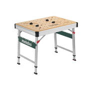 Mesa multifunción Metabo MWB 100, banco de trabajo plegable, caballete móvil, 120 kg, incl. 2 sargentos y 4 topes de banco