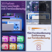 Mueble para TV WLIVE de 160 cm con LED, mueble blanco para televisores de 50, 55, 60, 65 y 70 pulgadas, armario de TV con iluminación RGB de 20 colores para salón y dormitorio, banco de TV moderno de madera con 2 cajones