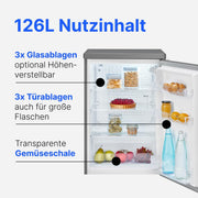 Refrigerador Bomann® sin congelador | Clase energética C | 85 cm | 5 años de garantía en el compresor | Refrigerador pequeño | 0-8 °C | silencioso 35 dB | 3 estantes | Refrigerador estándar 126 L | VS 7258 inox